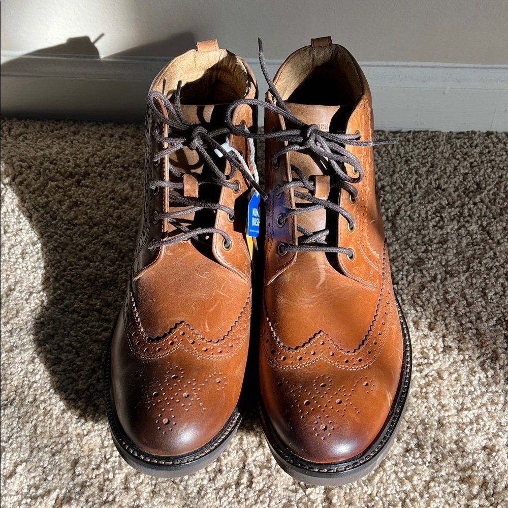 Nunn Bush Odell II Leather Wingtip Lace-up Tan Leather Boots